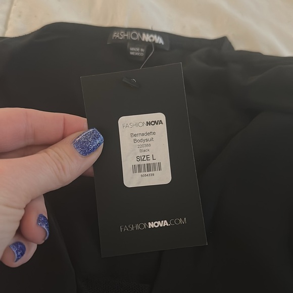 NWT Fashion Nova sheer illusion bodysuit- black. Size Large. - Picture 2 of 6